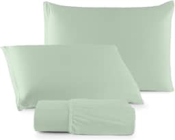Jogo de Lençol Malha 100% Algodão com Elástico 2 e 3 Peças Liso (Verde Menta, Queen)