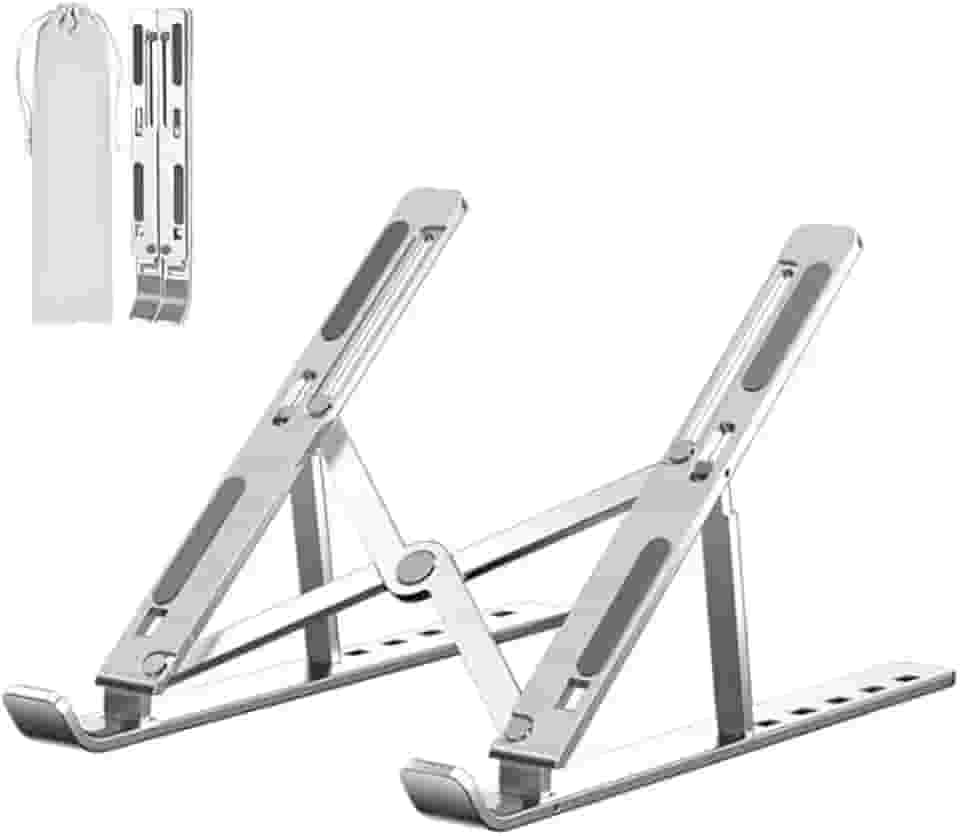 Suporte para Notebook e Tablet em Alumínio Articulado Dobrável com Regulagem de Altura, Base Estável Antiderrapante, Linha Premium, Portátil, Ideal para Mesa Escritório Home Office e Estudo