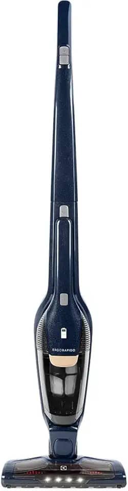 Electrolux Aspirador de Pó vertical bateria Ergorapido 2 em 1 luz frontal LED 45 min base recarregamento pedal limpeza facil da escova rotativa aspira escova capacidade 420Ml ERG28 Bivolt Azul