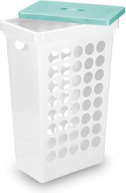Cesto de Roupas Retangular com Tampa Arthi | Organização e Durabilidade | Prático e Funcional | Ideal para Diversos Ambientes | Design Branco com Tampa Menta | Resistente e Conveniente