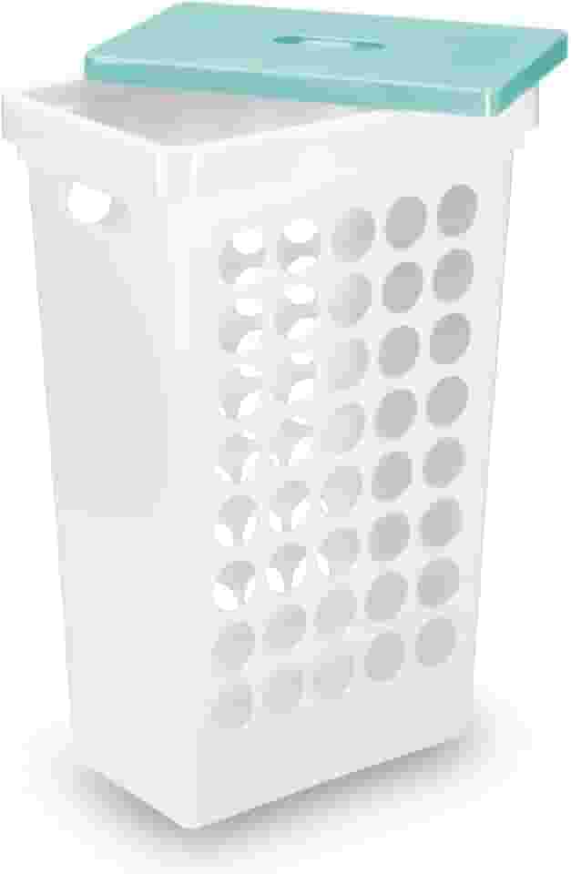 Cesto de Roupas Retangular com Tampa Arthi | Organização e Durabilidade | Prático e Funcional | Ideal para Diversos Ambientes | Design Branco com Tampa Menta | Resistente e Conveniente
