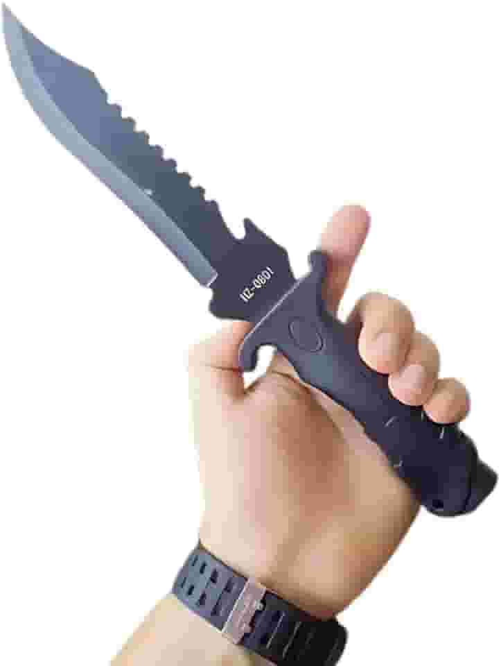 Faca Tática Militar de Sobrevivência, Lâmina Serrilhada, Cabo Ergonômico, Preta