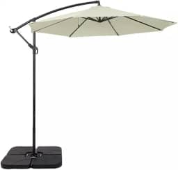 Ombrelone Lateral Suspenso 3m com Base, Alumínio e Poliéster, Off-White e Cinza, para Jardim e Varanda