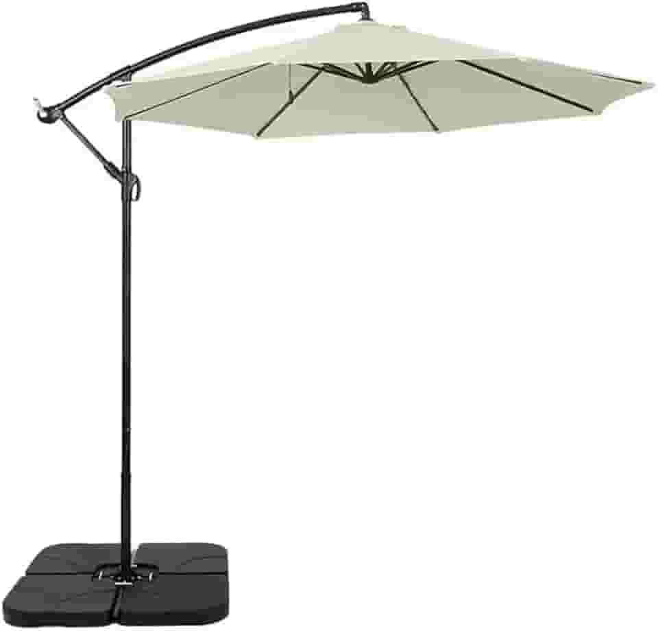 Ombrelone Lateral Suspenso 3m com Base, Alumínio e Poliéster, Off-White e Cinza, para Jardim e Varanda