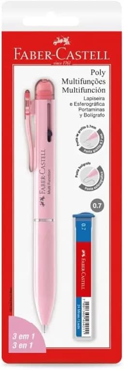 Lapiseira 0.7 e Caneta Esferográfica, 3 em 1, Faber-Castell, Rosa - SM/07L31RS