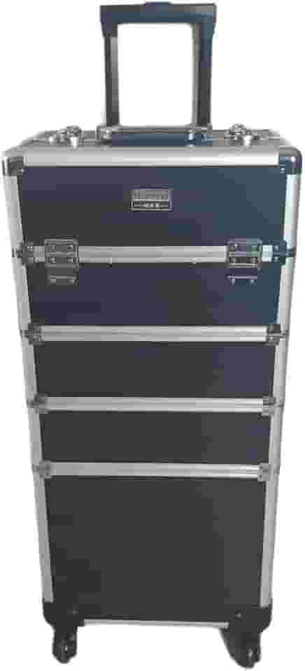 Maleta de Maquiagem Profissional Com Divisórias e Rodinha 4 Andar Preta