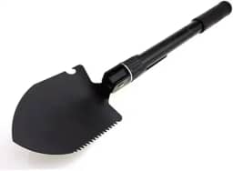 Pá Dobrável Multifuncional com Bússola, Cabo de 41cm, Lâmina 13x9cm, Preta Portátil 3 Em 1 Para Atividades Externas Com Trava E Bússola Para Camping E Trilha