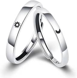 Par Aliança Anel Para Casal Sol E Lua Ajustável Compromisso Namoro 2 Alianças + Caixa