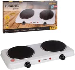 Fogão Elétrico de Indução, 2 Bocas, Branco, Metal e Plástico, 2000W, 127V, 43x21x6cm, Portátil para Cozinha, Camping e Viagem