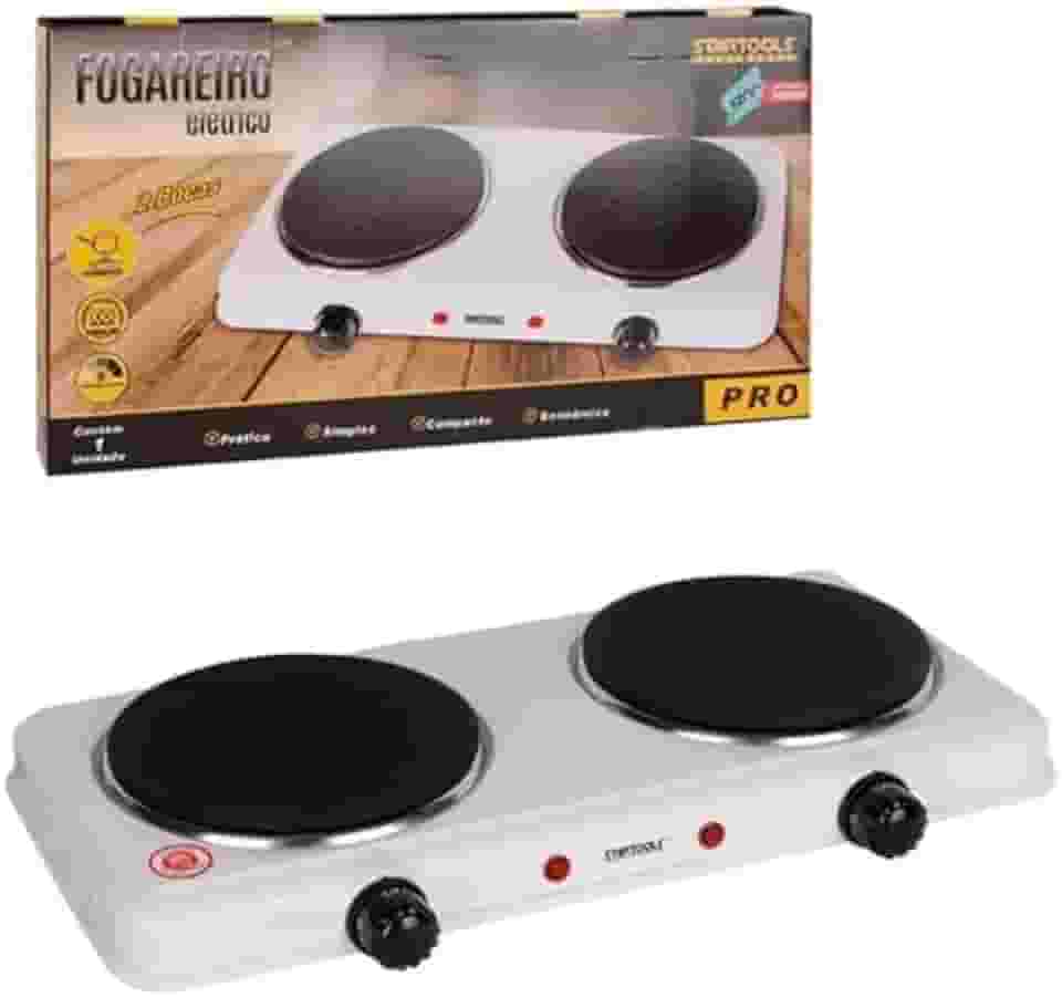 Fogão Elétrico de Indução, 2 Bocas, Branco, Metal e Plástico, 2000W, 127V, 43x21x6cm, Portátil para Cozinha, Camping e Viagem