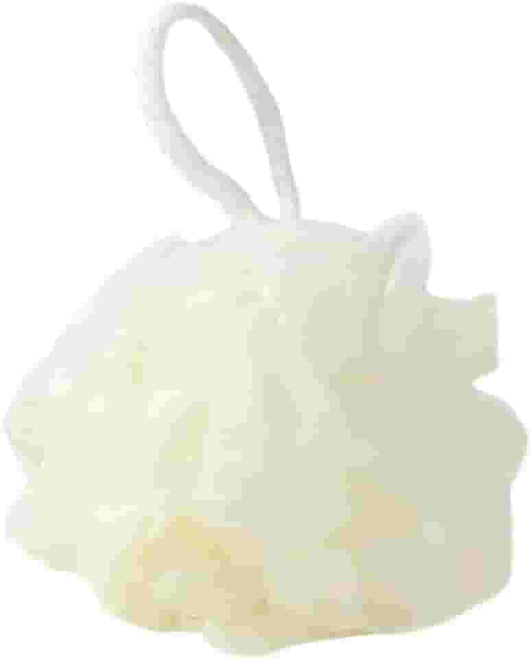 Esponja de Banho Tipo Flor Nylon Macio Branco 14cm de Diâmetro com Cordão para Pendurar Esfoliação Suave e Espuma Abundante para Uso Diário