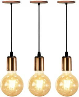 Kit 3 Pendentes Luminária Alumínio Retrô Cobre Cabo 2m 4149 Suporte Sem Lâmpada