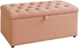 Puff Baú Pé de Cama 90 cm Suede Capitone – Porta Objetos e Brinquedos (Rose-Tampa Lisa)