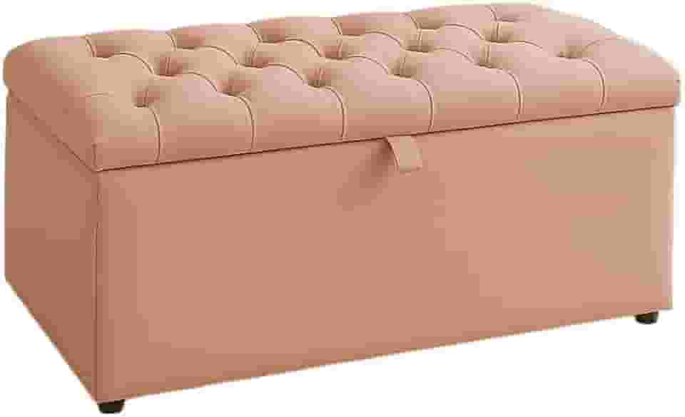 Puff Baú Pé de Cama 90 cm Suede Capitone – Porta Objetos e Brinquedos (Rose-Tampa Lisa)