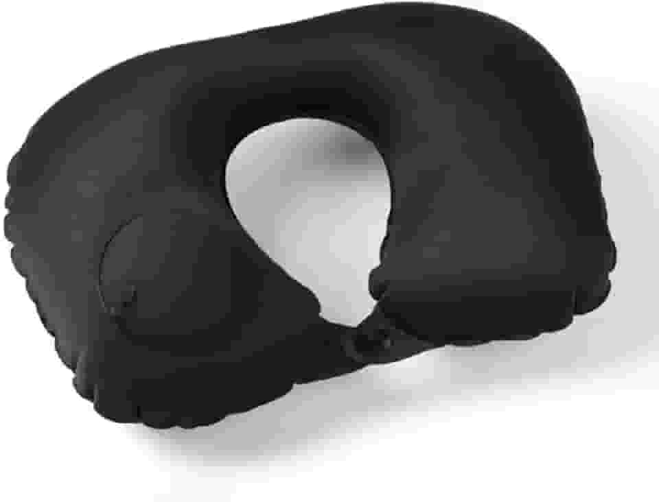 Almofada de Viagem para Pescoço Inflável - Travesseiro Cervical Portátil para Avião, Ônibus e Carro - Ergonômico e Compacto (Preto)