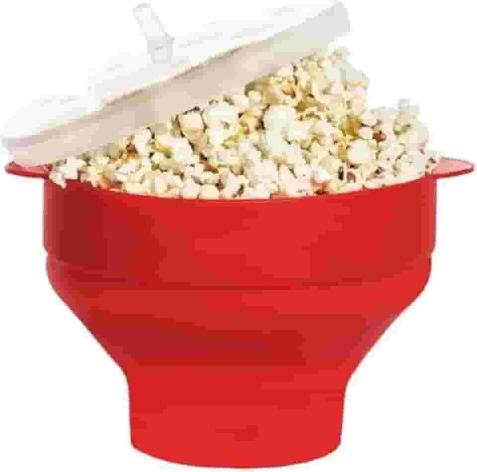 Pipoqueira de Silicone para Micro-ondas, Grande Capacidade, Vermelha, Dobrável, Sem Óleo, Com Tampa, Livre de BPA