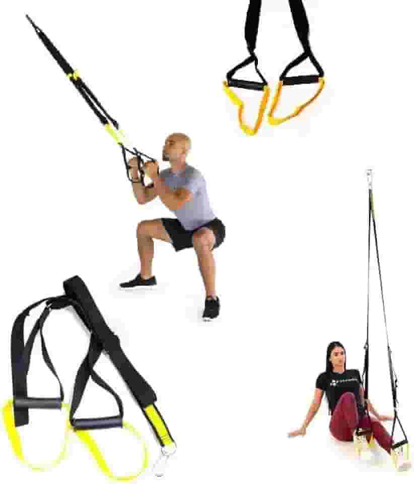 Fita de Suspensão para Treinamento Funcional, 170cm + 33cm, Suporta 120kg, Preto e Amarelo