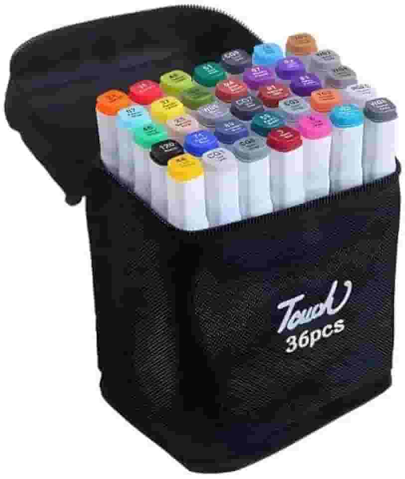 Conjunto de Canetas Marcador Permanente Canetinhas para Colorir Touch com Ponta Dupla para Desenhos Profissional e Escolar com Duas Pontas Hidrográficas com Estojo para Transporte Brashopmall® (36)