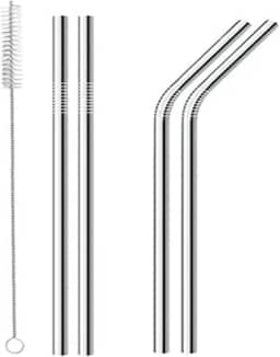 Mimo Style Conjunto de 4 Canudos Reutilizáveis de Aço Inoxidável, Acompanha Escova Higiênica, Fácil de Transportar, Produto Ideal para Bebidas em Geral, Sem Oxidação e Livre de BPA