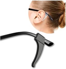 Kit 3 Pares de Ganchos Antiderrapantes para Óculos, Trava Prendedor Ajustável, 18mm x 6mm, Preto