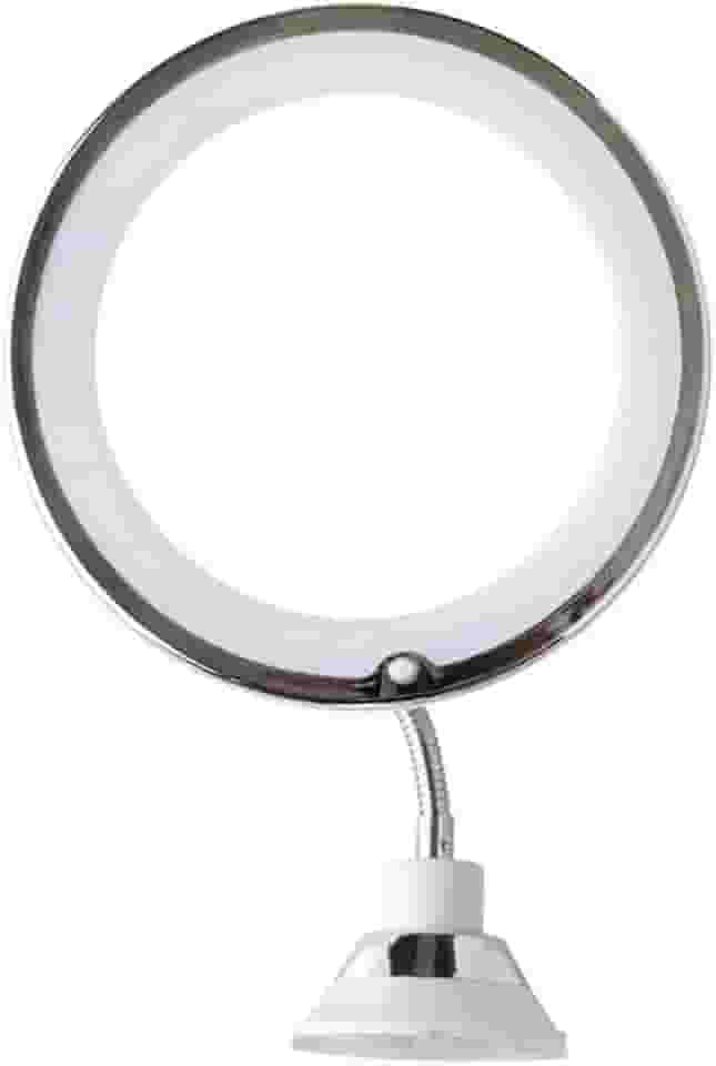 ESPELHO DE MESA/PAREDE FLEXIVEL 360º COM LED + VENTOSA AUMENTA 10X A PILHA PLATINA, Iluminação Profissional para Banheiro e Quarto - Funciona a Pilha