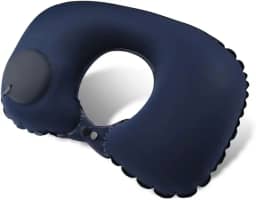 Almofada Inflável de Pescoço para Viagem, Travesseiro Portátil e Confortável para Avião, Carro e Relaxamento (Azul Marinho)