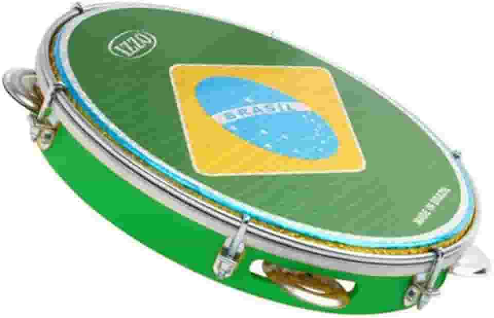 Pandeiro Izzo 10 Polegadas ABS Verde com Pele Bandeira do Brasil 6 Afinadores 5 Pares Platinelas