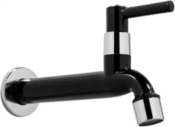 Torneira de Parede para Tanque e Cozinha, ABS, Acabamento Brilhante, Preta, Uso em Lavanderia/Jardim/Tanque, Montagem na Parede, 1/4 de Volta, com Arejador Removível