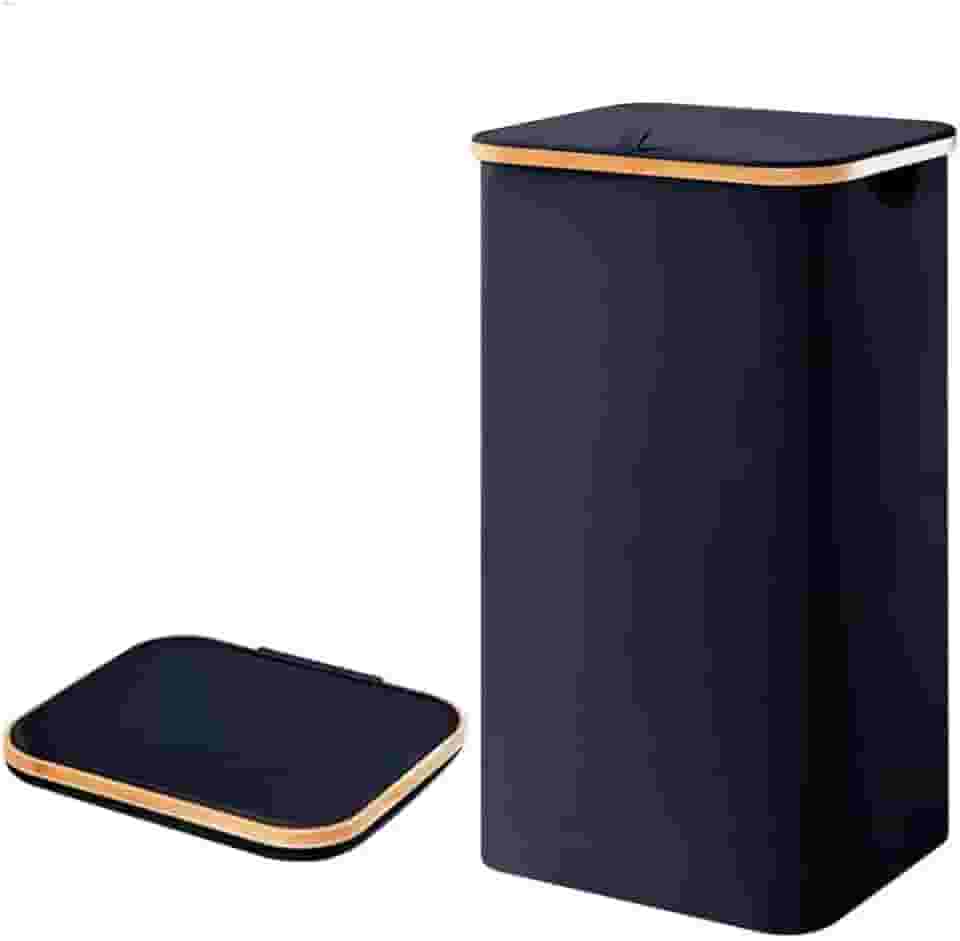 Cesto de Roupa Suja Dobrável com Tampa, Organizador para Lavanderia, Banheiro e Quarto (Preto)