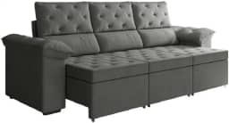 Sofá Retrátil 3 Lugares 2,10m York Suede Cinza