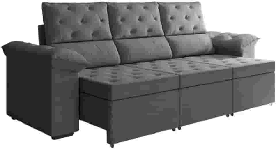 Sofá Retrátil 3 Lugares 2,10m York Suede Cinza
