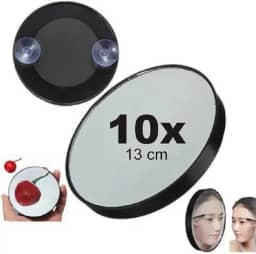 Espelho Lente Aumento 10x Maquiagem 13cm Ventosas De Fixação