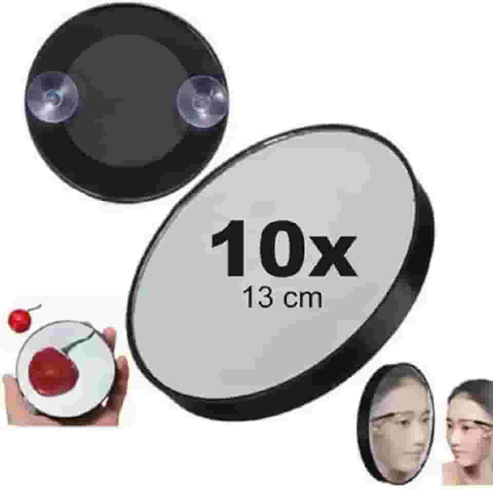 Espelho Lente Aumento 10x Maquiagem 13cm Ventosas De Fixação