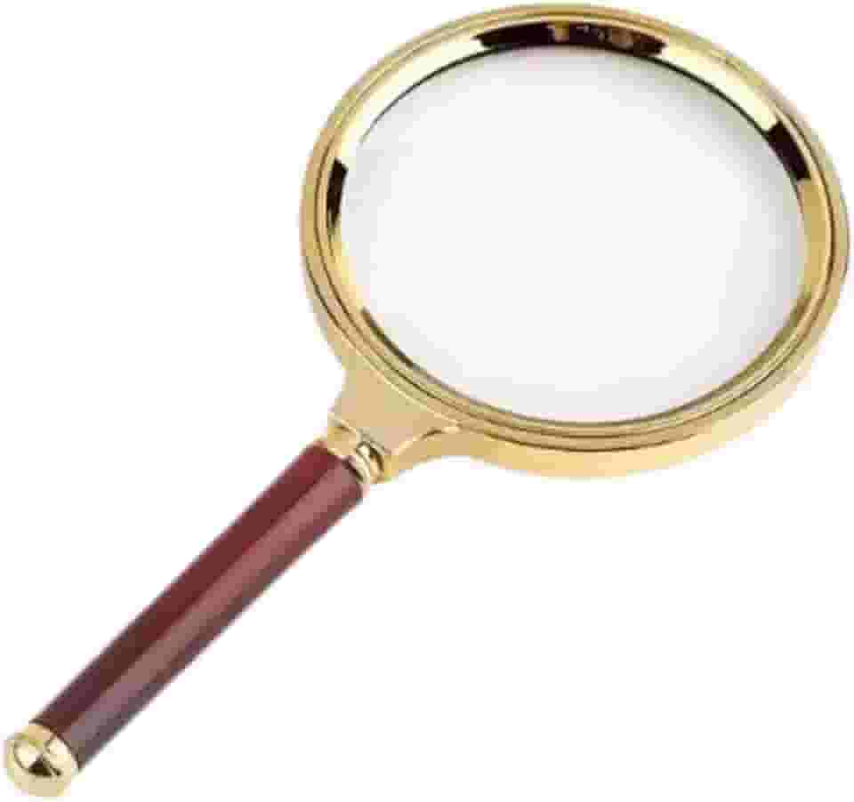 Lupa De Aumento De Luxo, Lente de Aumento 90mm, Zoom 8x, Para Leitura, Escolar, De Mão, Com Cabo Imita Madeira – Profissional