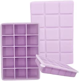 SYMEON Forma de Gelo Silicone Com Tampa Livre de BPA Flexivel 15 Cubos de 27ml Cada Prática Resistente e Reutilizável Forma Para Papinha Gelatina Frutas (FORMAGELO-LILAS)