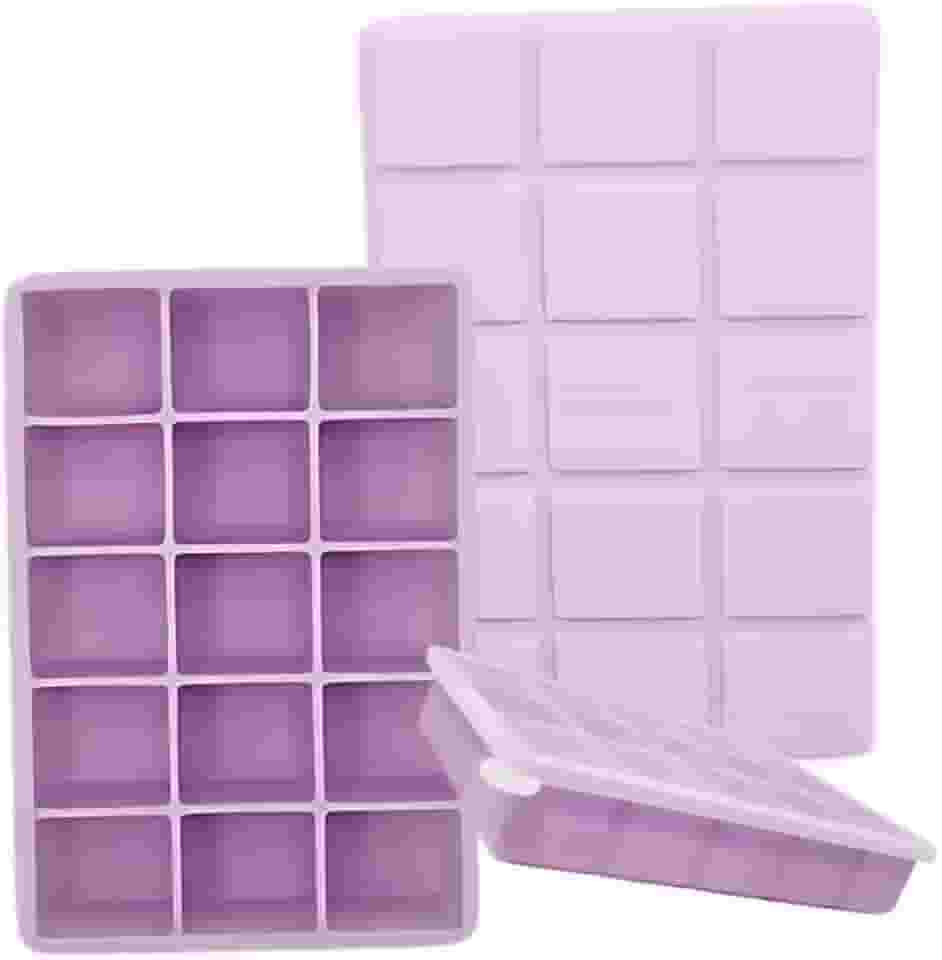SYMEON Forma de Gelo Silicone Com Tampa Livre de BPA Flexivel 15 Cubos de 27ml Cada Prática Resistente e Reutilizável Forma Para Papinha Gelatina Frutas (FORMAGELO-LILAS)