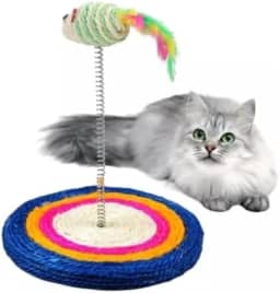 Brinquedo Interativo para Gatos – Base Arranhador com Rato de Pelúcia, Perfeito para Estimulação Mental e Física, Diversão e Exercício para seu Gato, Ideal para Agilidade e Bem-estar Felino!