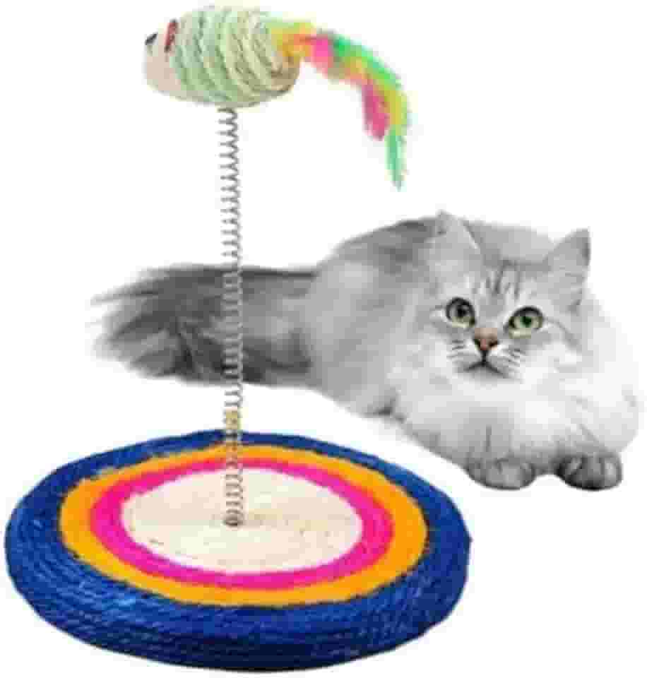 Brinquedo Interativo para Gatos – Base Arranhador com Rato de Pelúcia, Perfeito para Estimulação Mental e Física, Diversão e Exercício para seu Gato, Ideal para Agilidade e Bem-estar Felino!