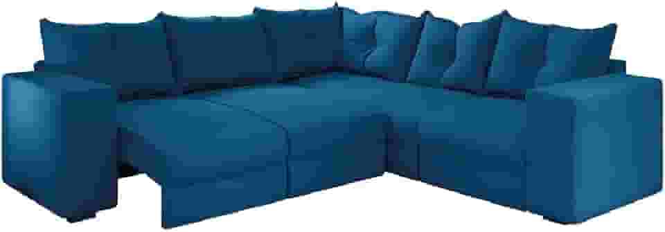 Sofá de Canto Retrátil 5 Lugares Veludo New Qatar Azul Selmer