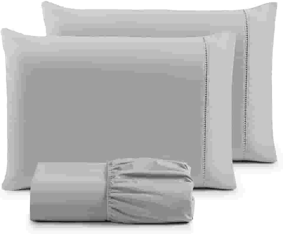 Jogo de Cama Queen Percal 400 Fios Ponto Palito 03 Peças, Antiácaro, Anti-pilling com Toque Macio - Cinza
