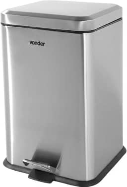 Vonder, Lixeira Retangular, 20 Litros, Inox, Cinza.