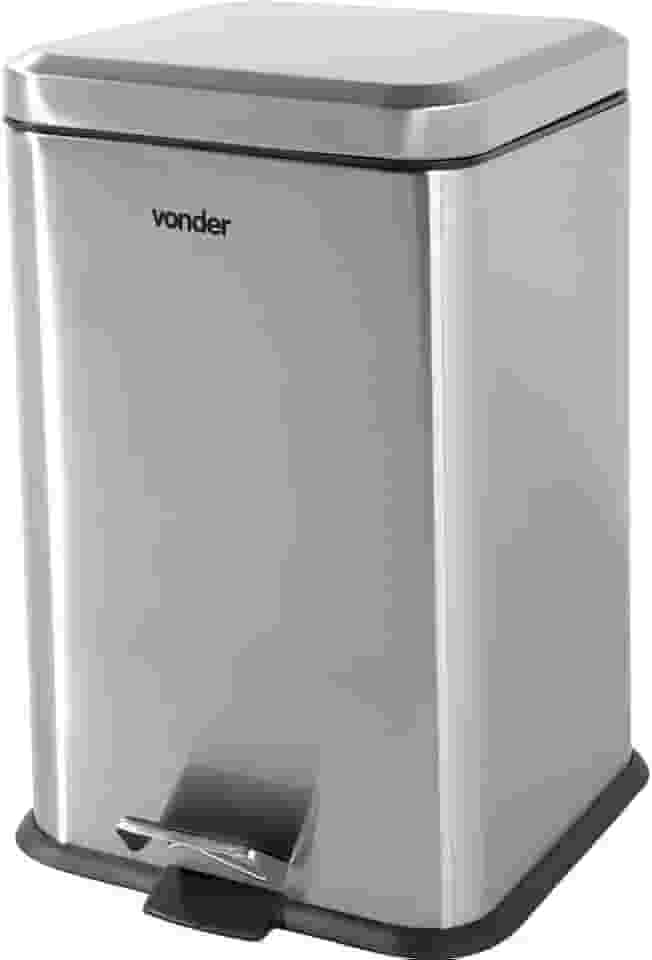 Vonder, Lixeira Retangular, 20 Litros, Inox, Cinza.