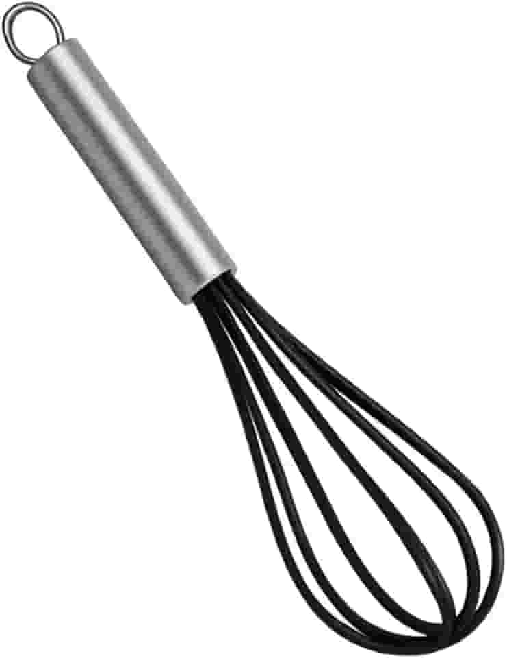 Batedor Ovos Fouet Fuê Claras Manual de Silicone Preto com Cabo de Aço Inoxidável Receitas Bolo Cremes Fuet Misturador Profissional Grande 25 cm