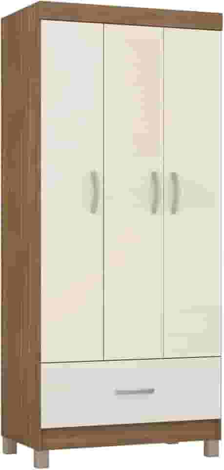 Guarda Roupas Solteiro 3 Portas 1 Gaveta Amêndoa/Off White Prince Demóbile