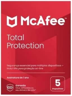 McAfee Total Protection | 5 dispositivos | Software de segurança que inclui Antivírus, VPN Segura, gerenciador de senhas, monitoramento de identidade | 2 anos de Assinatura |Cartão-chave