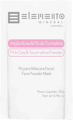 Elemento Mineral Máscara Facial Vegana Argila Rosa com Pó Turmalina Rosa 30g Para Pele Seca e Sensível Revitalizante e Iluminadora