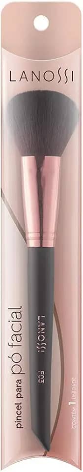 Pincel para Pó Facial Rose Black, Cor Preto/Rosé Metalizado, Lanossi Beauty & Care.