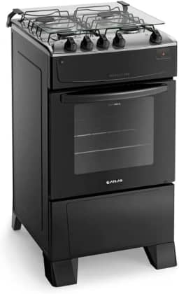 Fogão 4 Bocas Preto com Mesa Inox Atlas Mônaco Top Bivolt