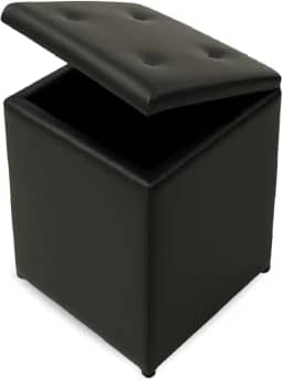 Puff Baú Decoração Guarda Objetos Brinquedos Discreto Assento Quarto Sala Organizador (Preto Corino)