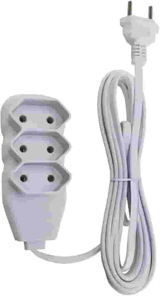 Force Line - Extensão Slim 3 Tomadas Bipolar Bivolt 3 Metros, Branco